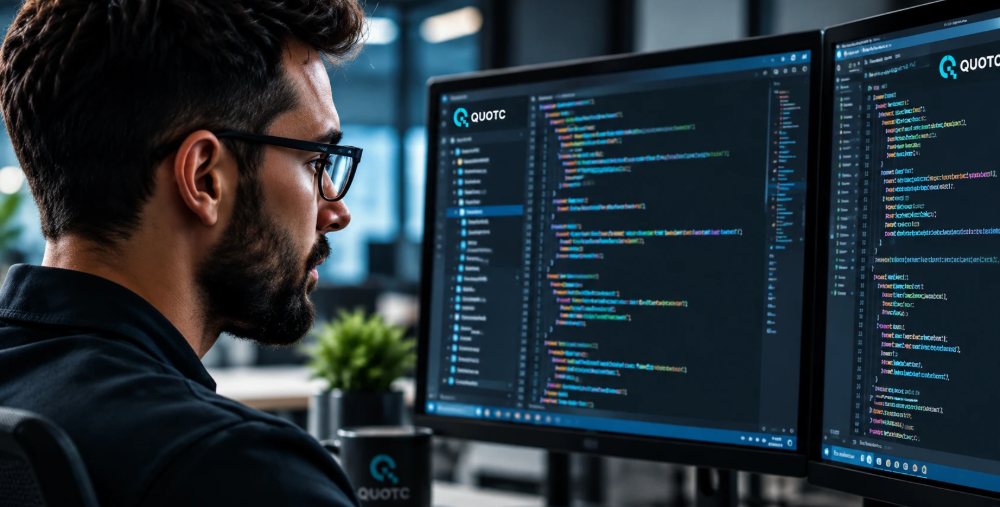 Developer working with code