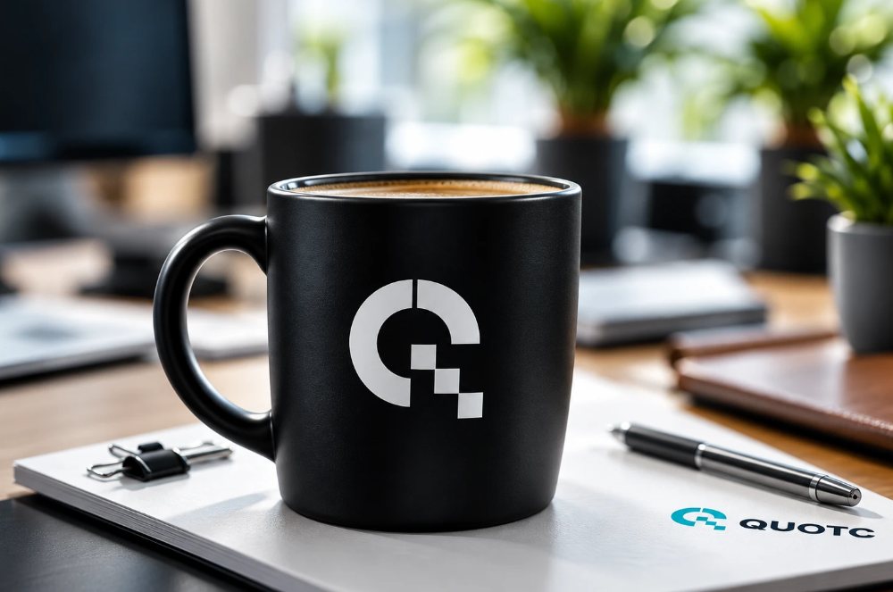 Coffee mug with the QUOTC logo